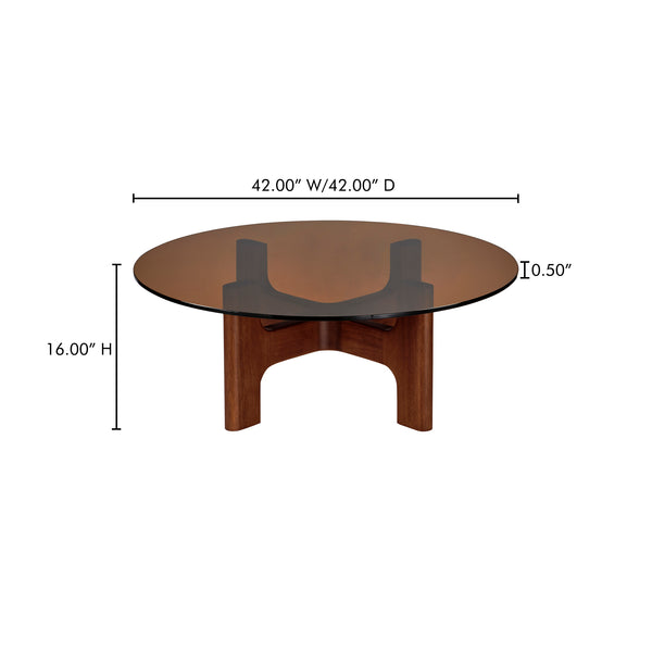 Moe's Home Luke Coffee Table - Retro Charm Meets Modern Elegance With Durable Amber Glass And Rubber Wood Base Brown 12mm Amber Tempered Glass,Rubber Wood Legs Ew-1021-21-0