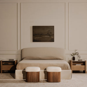 Moe's Home Sonny Stool - Elegant Walnut Veneer With Lift-top Storage & Plush Oatmeal Upholstery For Any Space Brown Upholstery, 92% Polyester,8% Cotton,Walnut Veener & Solid Ash Frame Base Ew-1029-03