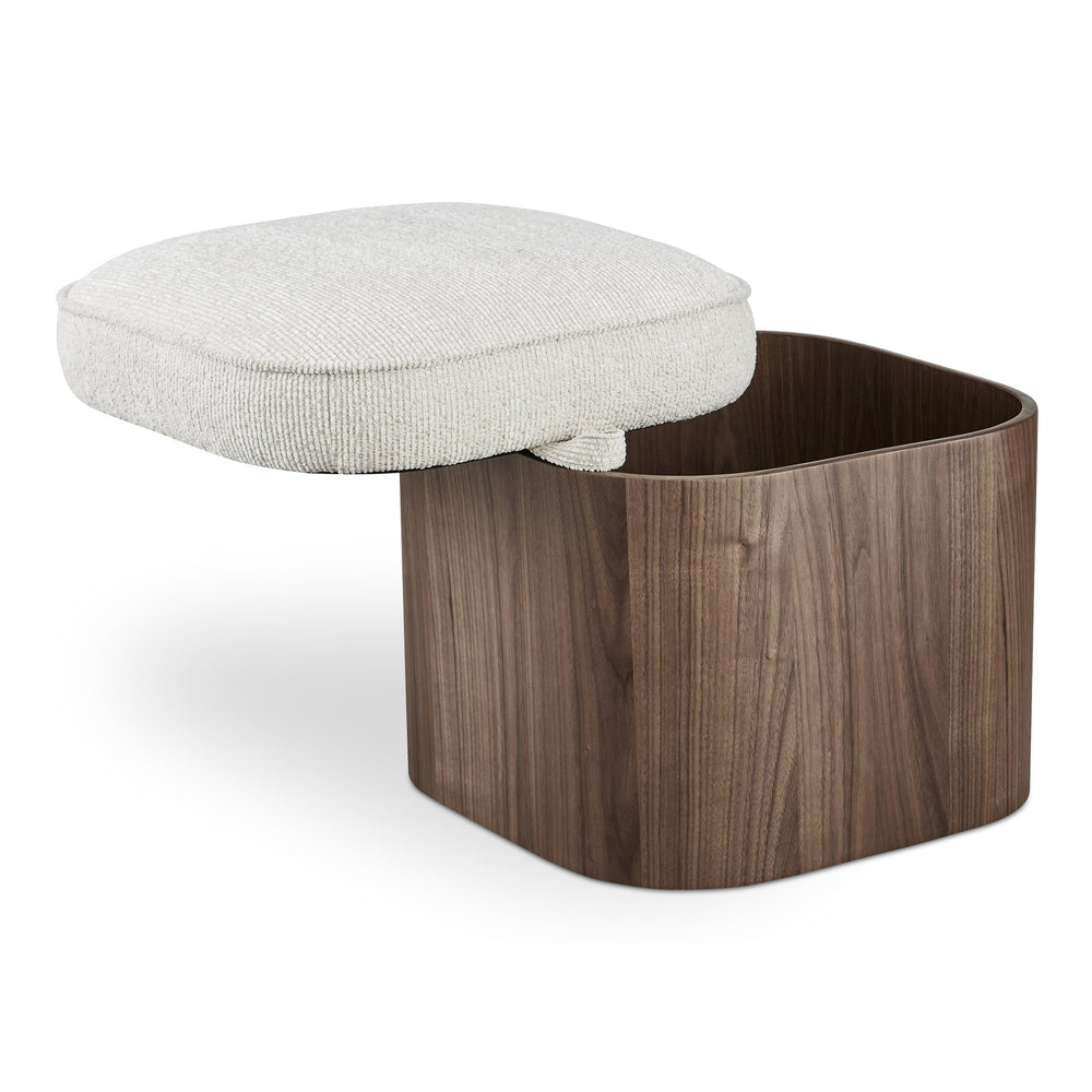 Moe's Home Sonny Stool - Elegant Walnut Veneer With Lift-top Storage & Plush Oatmeal Upholstery For Any Space Brown Upholstery, 92% Polyester,8% Cotton,Walnut Veener & Solid Ash Frame Base Ew-1029-03