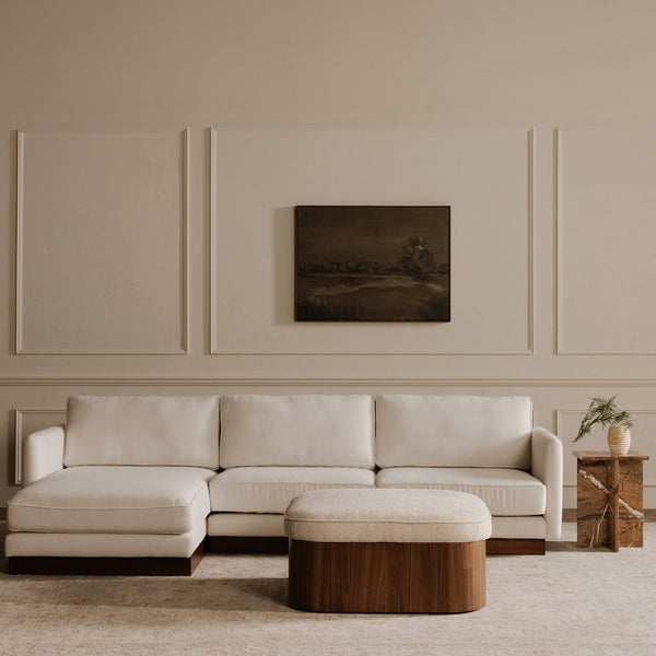 Moe's Home Sonny Ottoman - Elegant Hydraulic Lift Storage Ottoman With Plush Oatmeal Upholstery And Curved Design Brown Upholstery, 92% Polyester,8% Cotton,Walnut Veener & Solid Ash Frame Base Ew-1030-03