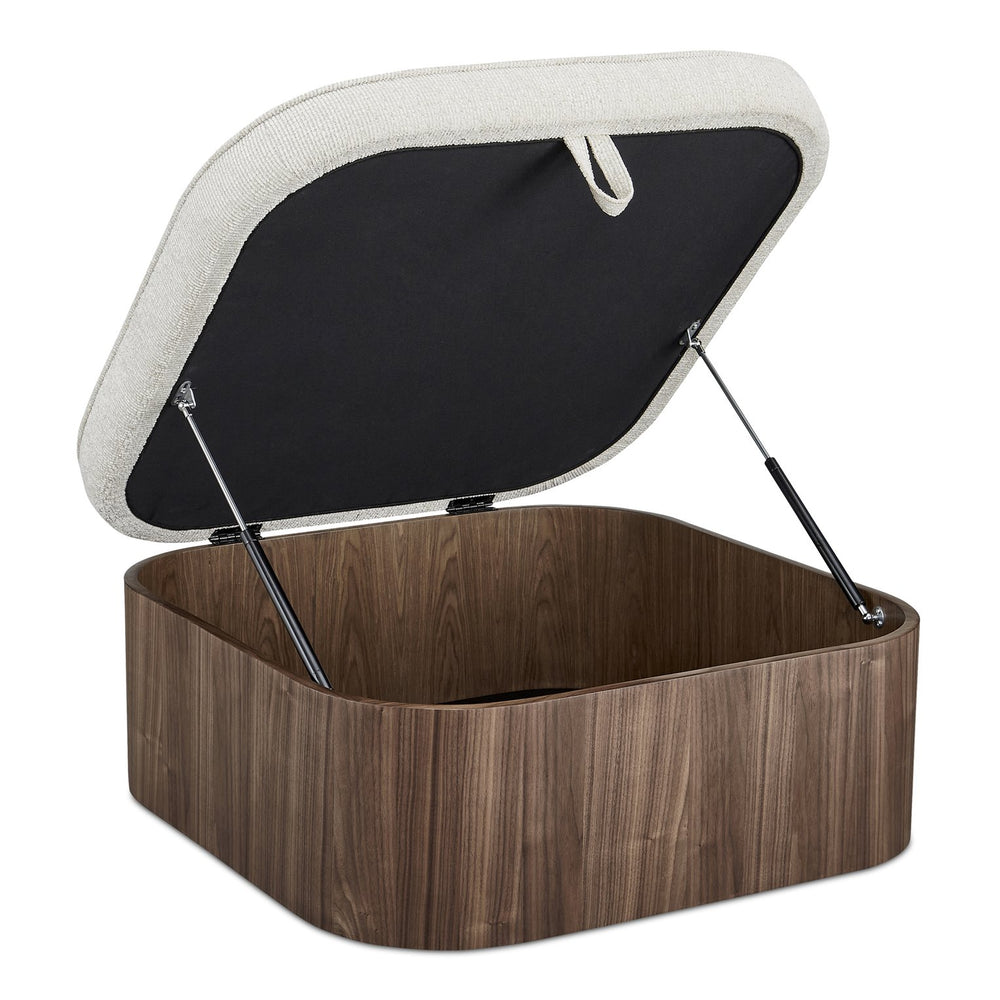 Moe's Home Sonny Ottoman - Elegant Hydraulic Lift Storage Ottoman With Plush Oatmeal Upholstery And Curved Design Brown Upholstery, 92% Polyester,8% Cotton,Walnut Veener & Solid Ash Frame Base Ew-1030-03