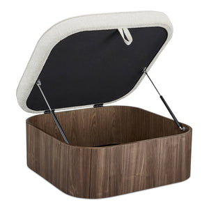 Moe's Home Sonny Ottoman - Elegant Hydraulic Lift Storage Ottoman With Plush Oatmeal Upholstery And Curved Design Brown Upholstery, 92% Polyester,8% Cotton,Walnut Veener & Solid Ash Frame Base Ew-1030-03