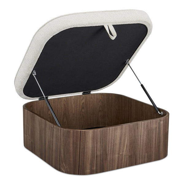 Moe's Home Sonny Ottoman - Elegant Hydraulic Lift Storage Ottoman With Plush Oatmeal Upholstery And Curved Design Brown Upholstery, 92% Polyester,8% Cotton,Walnut Veener & Solid Ash Frame Base Ew-1030-03