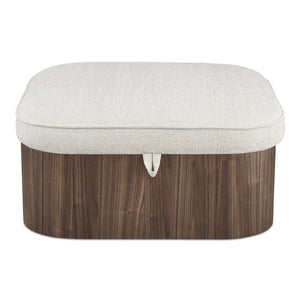 Moe's Home Sonny Ottoman - Elegant Hydraulic Lift Storage Ottoman With Plush Oatmeal Upholstery And Curved Design Brown Upholstery, 92% Polyester,8% Cotton,Walnut Veener & Solid Ash Frame Base Ew-1030-03