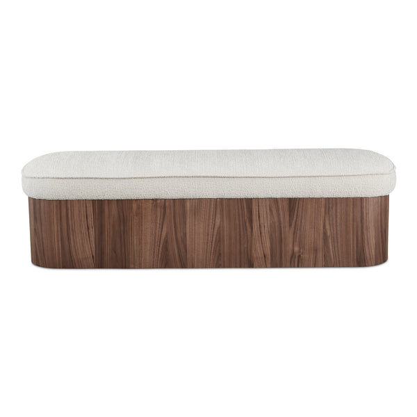 Moe's Home Sonny Elegant Storage Bench With Hydraulic Lift Top And Plush Oatmeal Upholstery For Stylish Comfort Brown Upholstery, 92% Polyester,8% Cotton,Walnut Veener & Solid Ash Frame Base Ew-1031-03