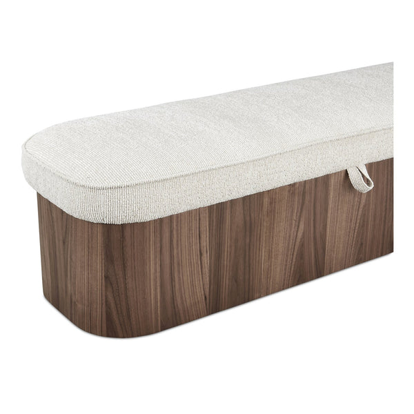 Moe's Home Sonny Elegant Storage Bench With Hydraulic Lift Top And Plush Oatmeal Upholstery For Stylish Comfort Brown Upholstery, 92% Polyester,8% Cotton,Walnut Veener & Solid Ash Frame Base Ew-1031-03