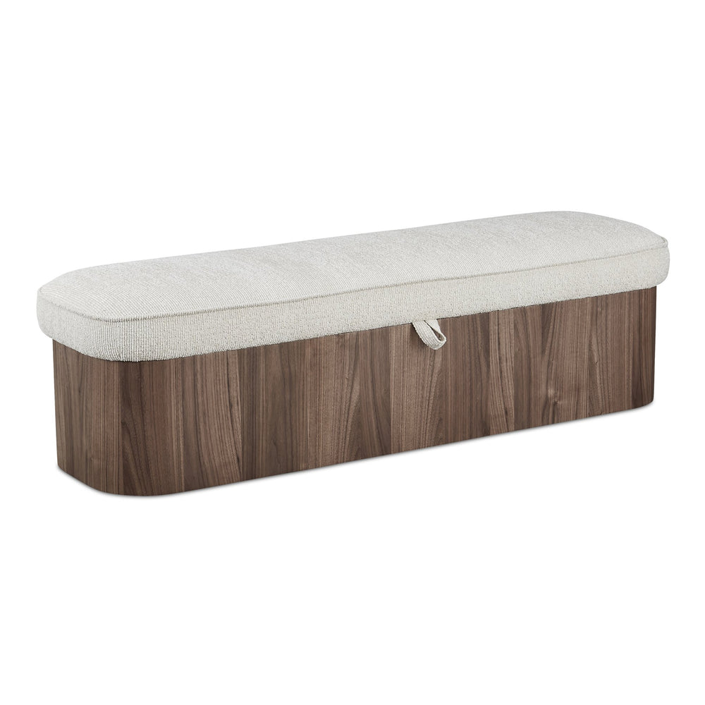 Moe's Home Sonny Elegant Storage Bench With Hydraulic Lift Top And Plush Oatmeal Upholstery For Stylish Comfort Brown Upholstery, 92% Polyester,8% Cotton,Walnut Veener & Solid Ash Frame Base Ew-1031-03