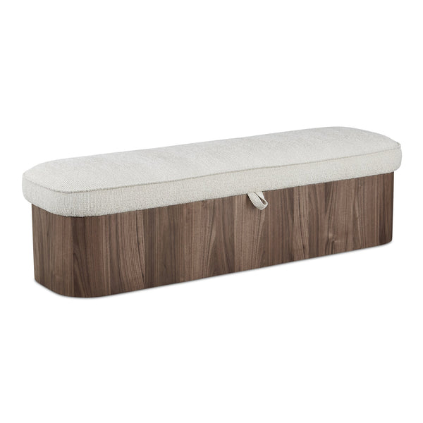 Moe's Home Sonny Elegant Storage Bench With Hydraulic Lift Top And Plush Oatmeal Upholstery For Stylish Comfort Brown Upholstery, 92% Polyester,8% Cotton,Walnut Veener & Solid Ash Frame Base Ew-1031-03