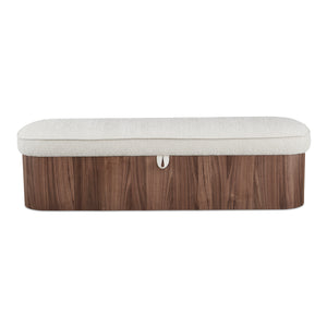 Moe's Home Sonny Elegant Storage Bench With Hydraulic Lift Top And Plush Oatmeal Upholstery For Stylish Comfort Brown Upholstery, 92% Polyester,8% Cotton,Walnut Veener & Solid Ash Frame Base Ew-1031-03