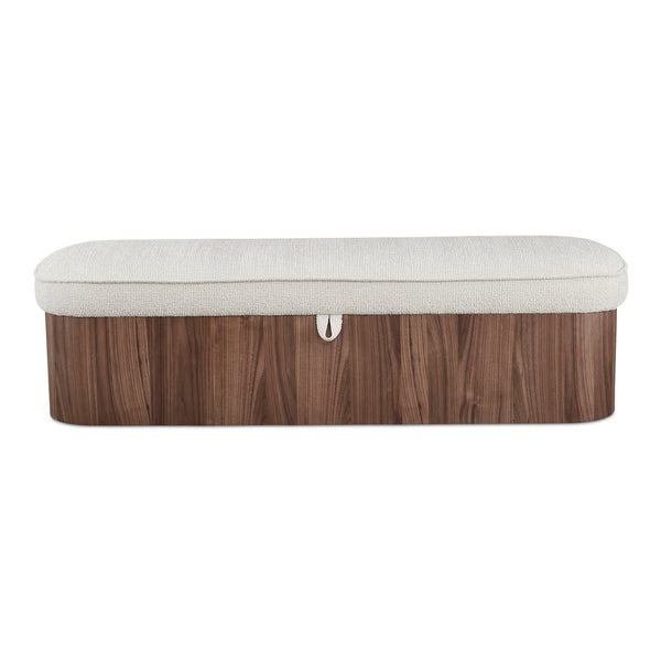 Moe's Home Sonny Elegant Storage Bench With Hydraulic Lift Top And Plush Oatmeal Upholstery For Stylish Comfort Brown Upholstery, 92% Polyester,8% Cotton,Walnut Veener & Solid Ash Frame Base Ew-1031-03