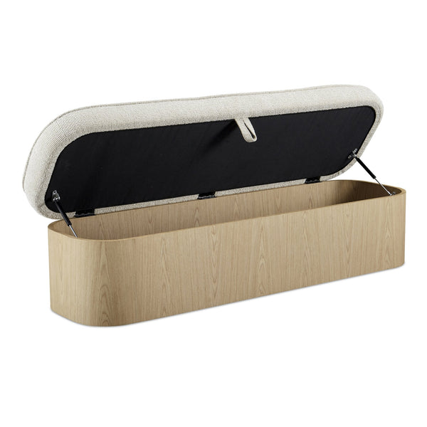 Moe's Home Sonny Elegant Storage Bench With Hydraulic Lift Top And Plush Oatmeal Upholstery For Stylish Comfort Natural Upholstery, 92% Polyester,8% Cotton,Ash Veener & Solid Ash Frame Base Ew-1031-24
