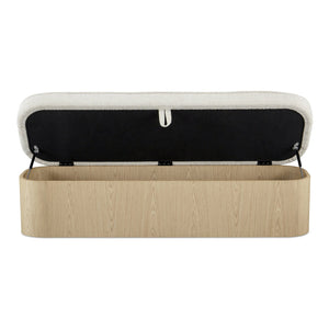 Moe's Home Sonny Elegant Storage Bench With Hydraulic Lift Top And Plush Oatmeal Upholstery For Stylish Comfort Natural Upholstery, 92% Polyester,8% Cotton,Ash Veener & Solid Ash Frame Base Ew-1031-24