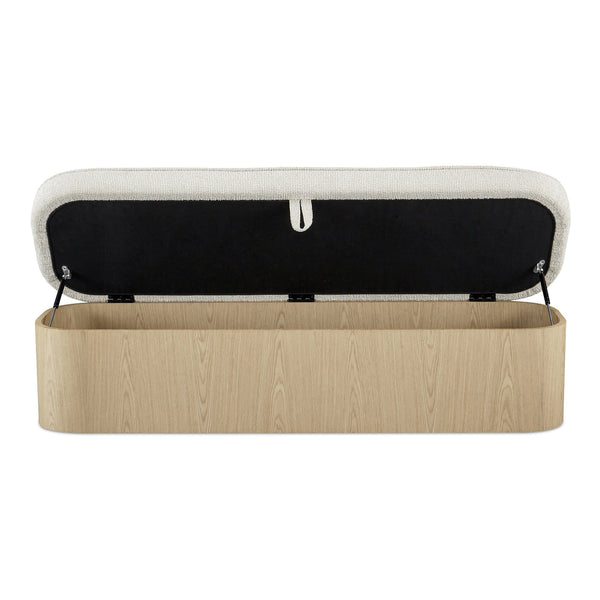 Moe's Home Sonny Elegant Storage Bench With Hydraulic Lift Top And Plush Oatmeal Upholstery For Stylish Comfort Natural Upholstery, 92% Polyester,8% Cotton,Ash Veener & Solid Ash Frame Base Ew-1031-24