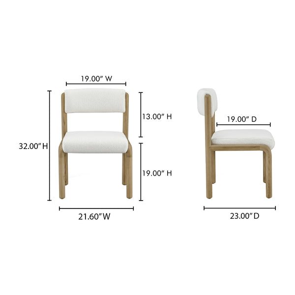 Moe's Home April Dining Chair Set Of 2 - Plush Upholstery, Curved Design, Solid Ash Frame, No Assembly Needed White Upholstery, 65% Polyester,5% Nylon,22% Acrylic,8% Wool,Solid Ash Wood Frame Ew-1033-18