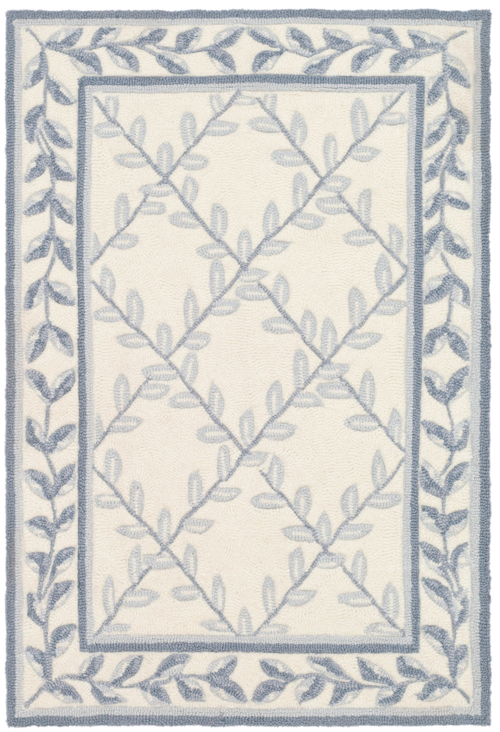 Safavieh Lattice Vine Hand Hooked  Rug Ivory / Light Blue EZC430A-2