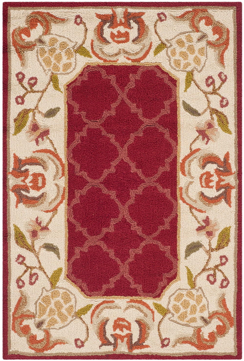 Safavieh Ezc Hand-hooked Area Rug - Elegant Lattice Design With Floral Border For Timeless Home Decor Style Burgundy ,Ivory Polypropylene Ezc753c-3