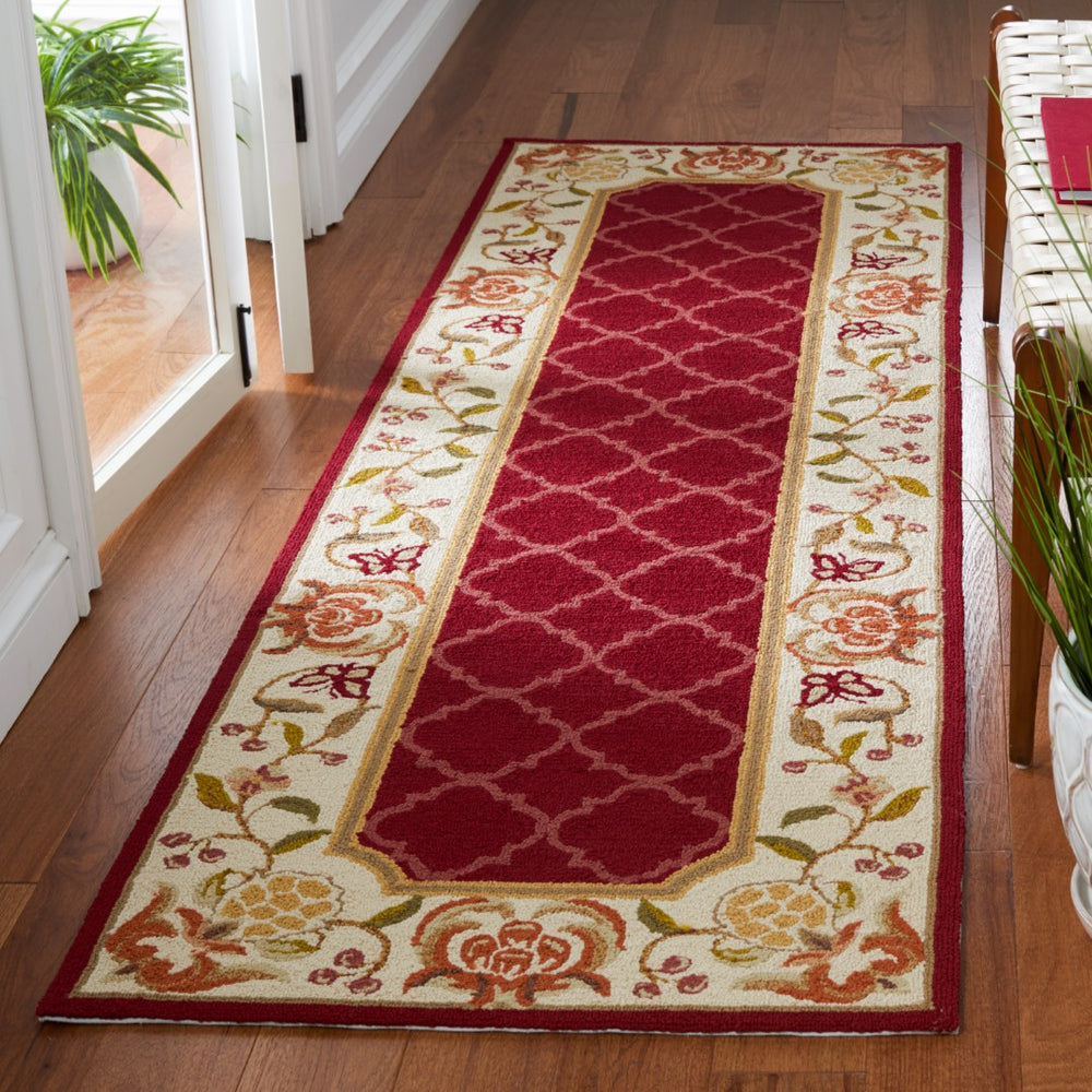 Safavieh Ezc Hand-hooked Area Rug - Elegant Lattice Design With Floral Border For Timeless Home Decor Style Burgundy ,Ivory Polypropylene Ezc753c-3