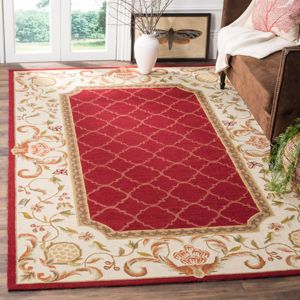 Safavieh Ezc Hand-hooked Area Rug - Elegant Lattice Design With Floral Border For Timeless Home Decor Style Burgundy ,Ivory Polypropylene Ezc753c-3