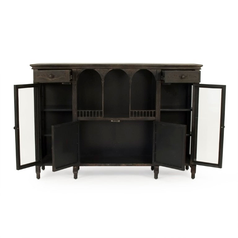 Zentique Esme Industrial Metal Buffet with Tempered Glass Shelves, 48"W Durable Powder-Coat Finish Storage EZT160559