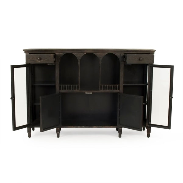 Zentique Esme Industrial Metal Buffet with Tempered Glass Shelves, 48"W Durable Powder-Coat Finish Storage EZT160559