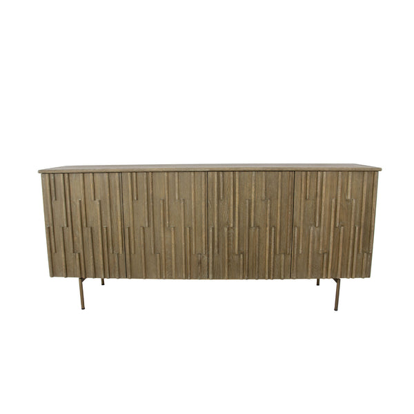 Zeugma Eaton Buffet - Antique Light Brown Solid Wood Storage With 4 Spacious Drawers & Durable Finish Antiqued Light Brown Wood Finish With Lightly Whitewashed Solid Wood Eaton Buffet