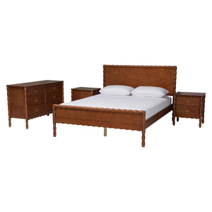 Baxton Studio Seamus Queen Bedroom Set Solid Rubberwood Farmhouse Platform Bed with Nightstand