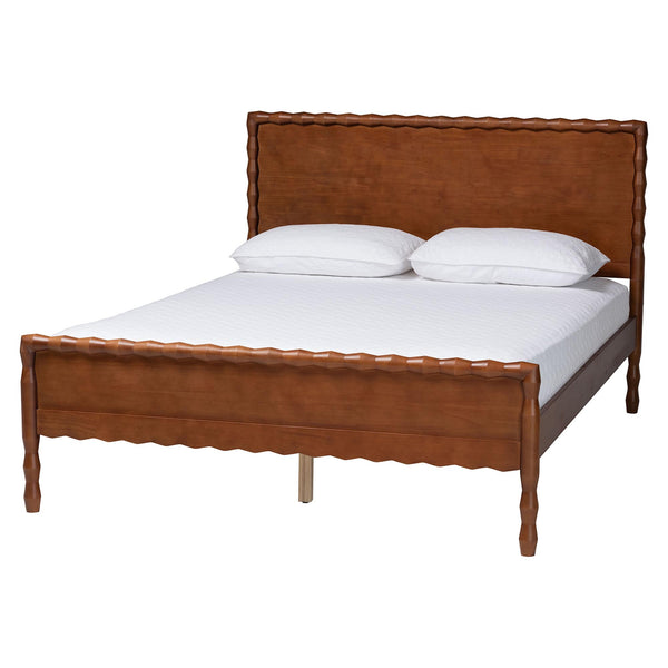 Baxton Studio Seamus Queen Bedroom Set Solid Rubberwood Farmhouse Platform Bed with Nightstand