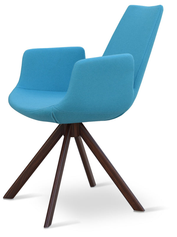 Soho Concept Eiffel Arm Wood Counter & Bar Dining Chair - Solid Wood, Wool Upholstery, 10-year Guarantee, Dark Grey Walnut,Turquoise  Soho-concept-dining-chair-02985
