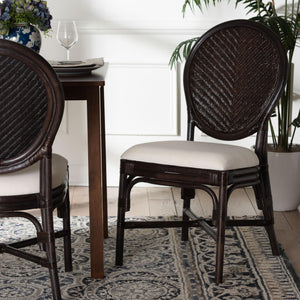 Bali & Pari Elmer Handwoven Rattan Dining Chair with Cushioned Seat for Coastal Kitchens