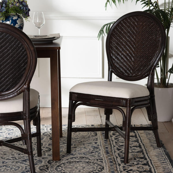 Bali & Pari Elmer Handwoven Rattan Dining Chair with Cushioned Seat for Coastal Kitchens