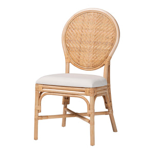 Baxton Studio Bali & Pari Elmer Handwoven Rattan Dining Chair with Cushioned Seat for Coastal Kitchens Natural Rattan/White Elmer-Natural Rattan-White Cushion-DC