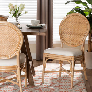 Bali & Pari Elmer Handwoven Rattan Dining Chair with Cushioned Seat for Coastal Kitchens