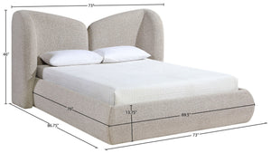 Meridian Furniture Elowen Curved Chenille Upholstered Full Bed with Sculptural Headboard for Modern Bedrooms Beige ElowenBeige-F