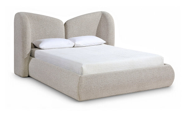 Meridian Furniture Elowen Curved Chenille Upholstered Full Bed with Sculptural Headboard for Modern Bedrooms Beige ElowenBeige-F