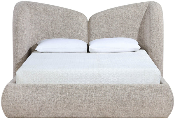 Meridian Furniture Elowen Curved Chenille Upholstered Full Bed with Sculptural Headboard for Modern Bedrooms Beige ElowenBeige-F