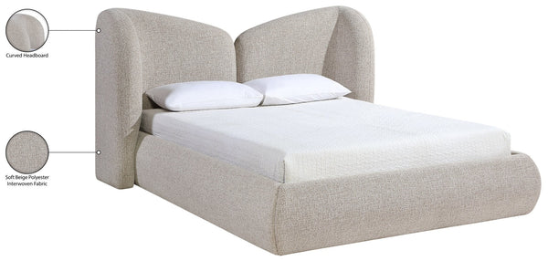 Meridian Furniture Elowen Sculptural Chenille Upholstered King Bed with Curved Headboard for Modern Bedrooms Beige ElowenBeige-K