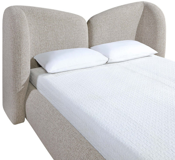 Meridian Furniture Elowen Sculptural Chenille Upholstered King Bed with Curved Headboard for Modern Bedrooms Beige ElowenBeige-K