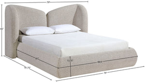Meridian Furniture Elowen Queen Bed Sculptural Curved Chenille Upholstered Frame for Modern Bedroom Interiors Beige ElowenBeige-Q