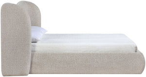 Meridian Furniture Elowen Queen Bed Sculptural Curved Chenille Upholstered Frame for Modern Bedroom Interiors Beige ElowenBeige-Q