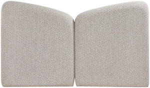 Meridian Furniture Elowen Queen Bed Sculptural Curved Chenille Upholstered Frame for Modern Bedroom Interiors Beige ElowenBeige-Q