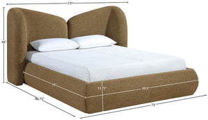 Meridian Furniture Elowen Curved Chenille Upholstered Full Bed with Sculptural Headboard for Modern Bedrooms Brown ElowenBrown-F
