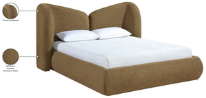 Meridian Furniture Elowen Curved Chenille Upholstered Full Bed with Sculptural Headboard for Modern Bedrooms Brown ElowenBrown-F