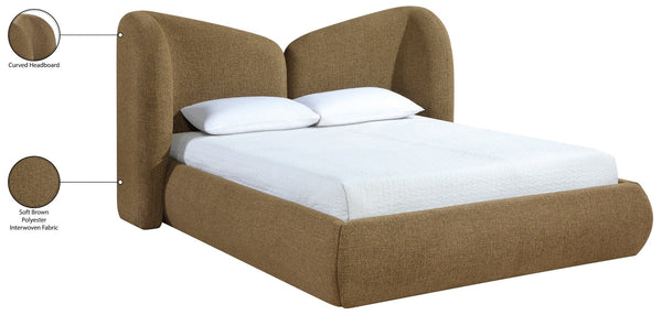 Meridian Furniture Elowen Curved Chenille Upholstered Full Bed with Sculptural Headboard for Modern Bedrooms Brown ElowenBrown-F