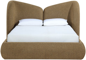 Meridian Furniture Elowen Curved Chenille Upholstered Full Bed with Sculptural Headboard for Modern Bedrooms Brown ElowenBrown-F