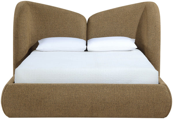 Meridian Furniture Elowen Curved Chenille Upholstered Full Bed with Sculptural Headboard for Modern Bedrooms Brown ElowenBrown-F