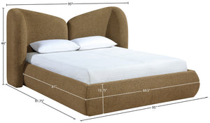 Meridian Furniture Elowen Sculptural Chenille Upholstered King Bed with Curved Headboard for Modern Bedrooms Brown ElowenBrown-K