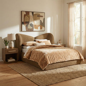 Meridian Furniture Elowen Sculptural Chenille Upholstered King Bed with Curved Headboard for Modern Bedrooms Brown ElowenBrown-K