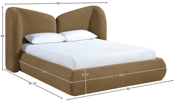 Meridian Furniture Elowen Queen Bed Sculptural Curved Chenille Upholstered Frame for Modern Bedroom Interiors Brown ElowenBrown-Q