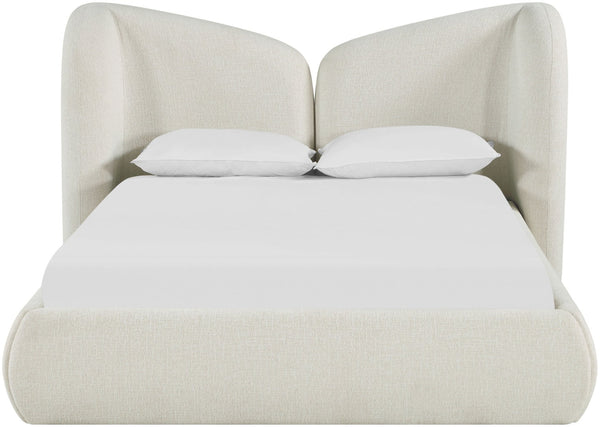 Meridian Furniture Elowen Curved Chenille Upholstered Full Bed with Sculptural Headboard for Modern Bedrooms Cream ElowenCream-F