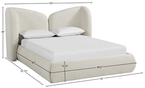 Meridian Furniture Elowen Sculptural Chenille Upholstered King Bed with Curved Headboard for Modern Bedrooms Cream ElowenCream-K